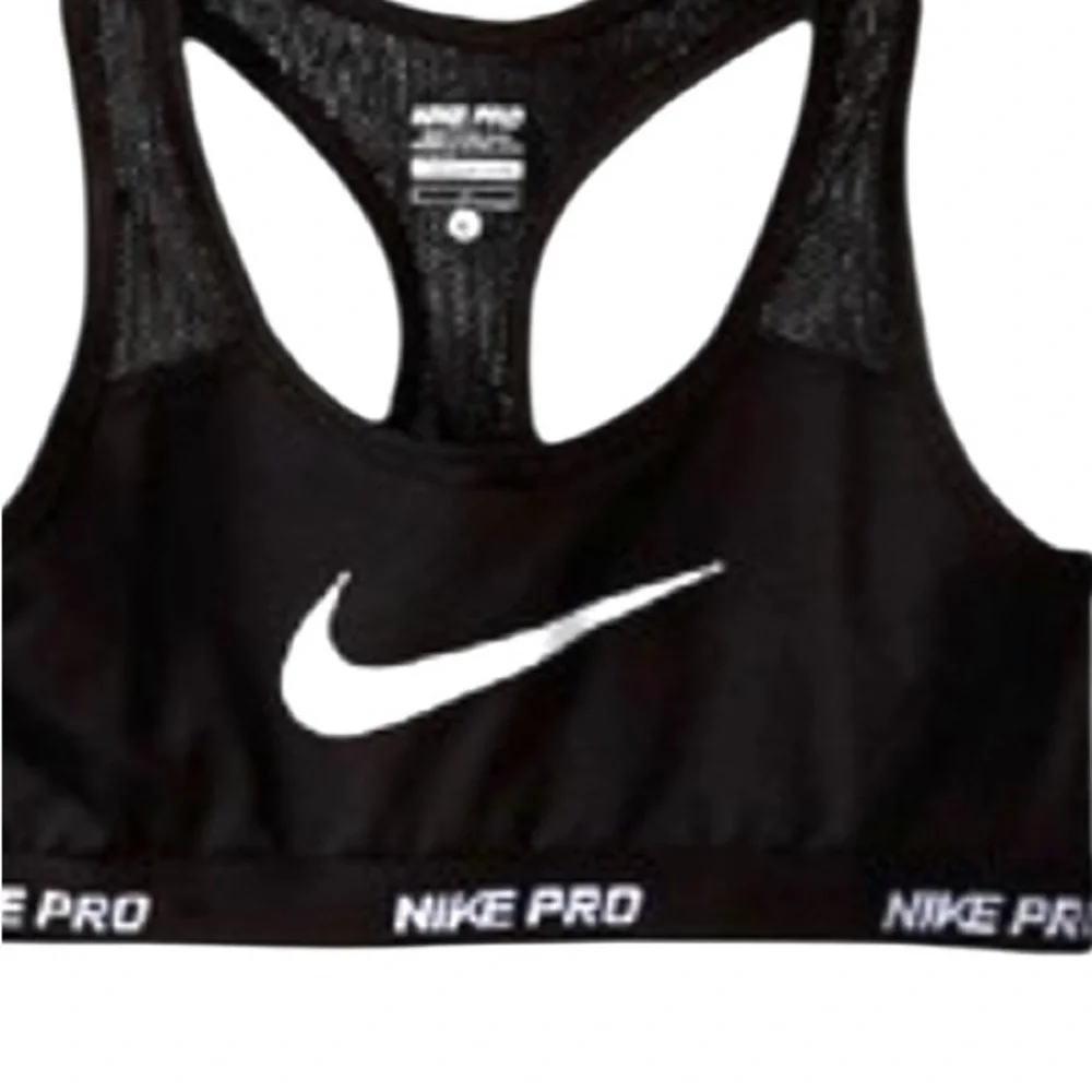 Nike Pro Swoosh Dri Fit Girl’s sz L Black lined front mesh racerback Sports Bra